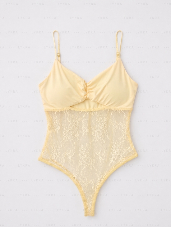Fashion Nova Tops - Fashion Nova Pale Yellow Lace Bodysuit